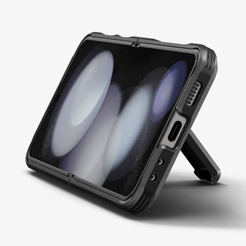 ACS06227 - Galaxy Z Flip 5 Case Tough Armor Pro in black showing the back with phone fully open